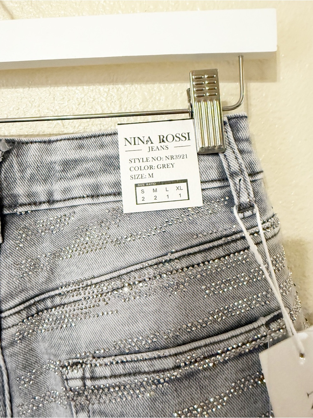 Nina Rossi Wavy Zebra Tiger Stripe Crystal Jeans in Light Grey Wash size medium - Picture 6 of 9